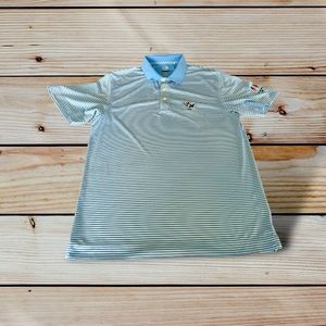 Cutter & Buck Drytec Mens Size Large Polo Shirt Blue Golf Embroidered Striped